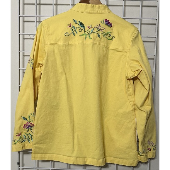 Quacker Factory Jacket Yellow Floral Embroidered Denim Butterfly‎ Zip Medium - Picture 3 of 8